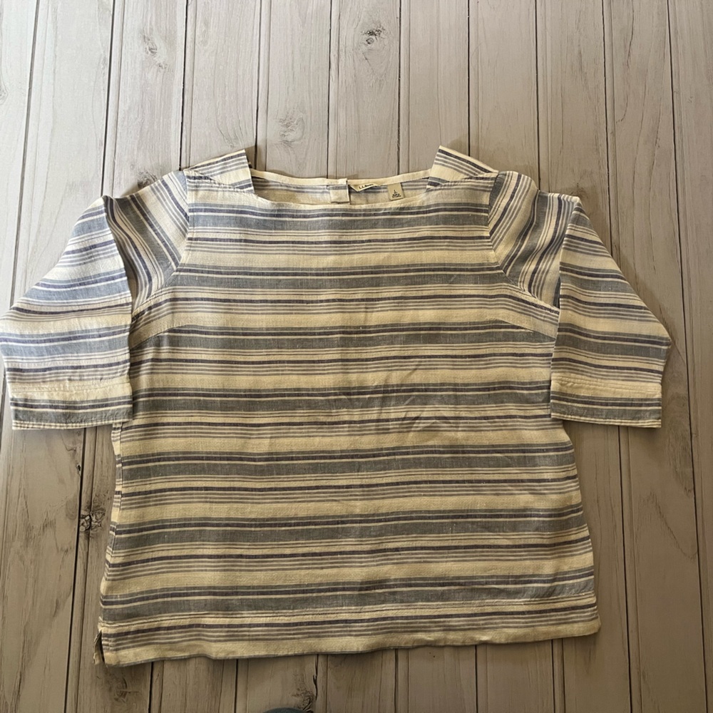 Women’s L.L. Bean 100% linen blue white stripe pullover boatneck tunic. Large P - Picture 8 of 14